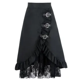 High Waist Pleated Lace Up A-Line Goth Skirt