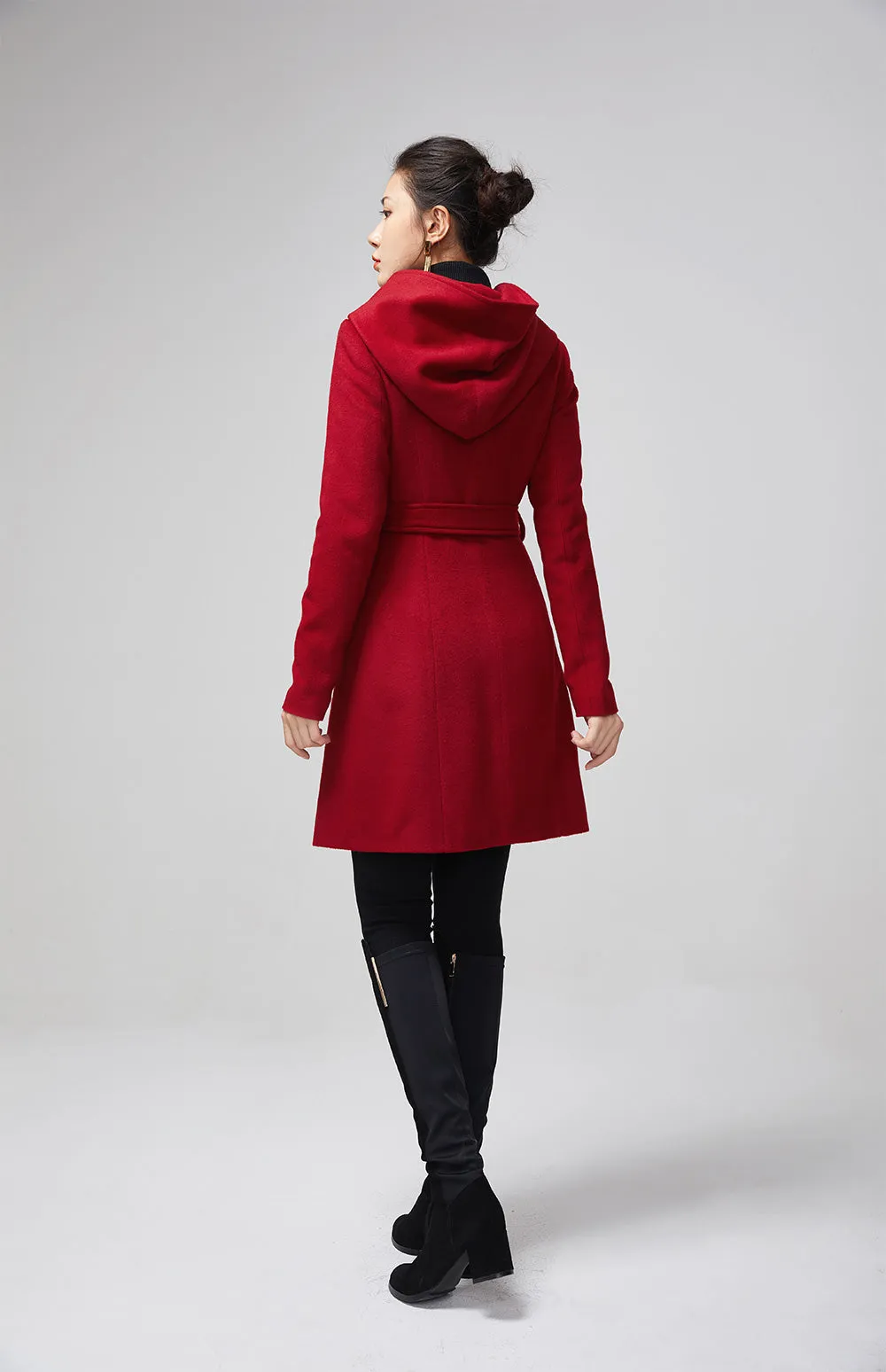 hooded double breasted winter wool coat 2199