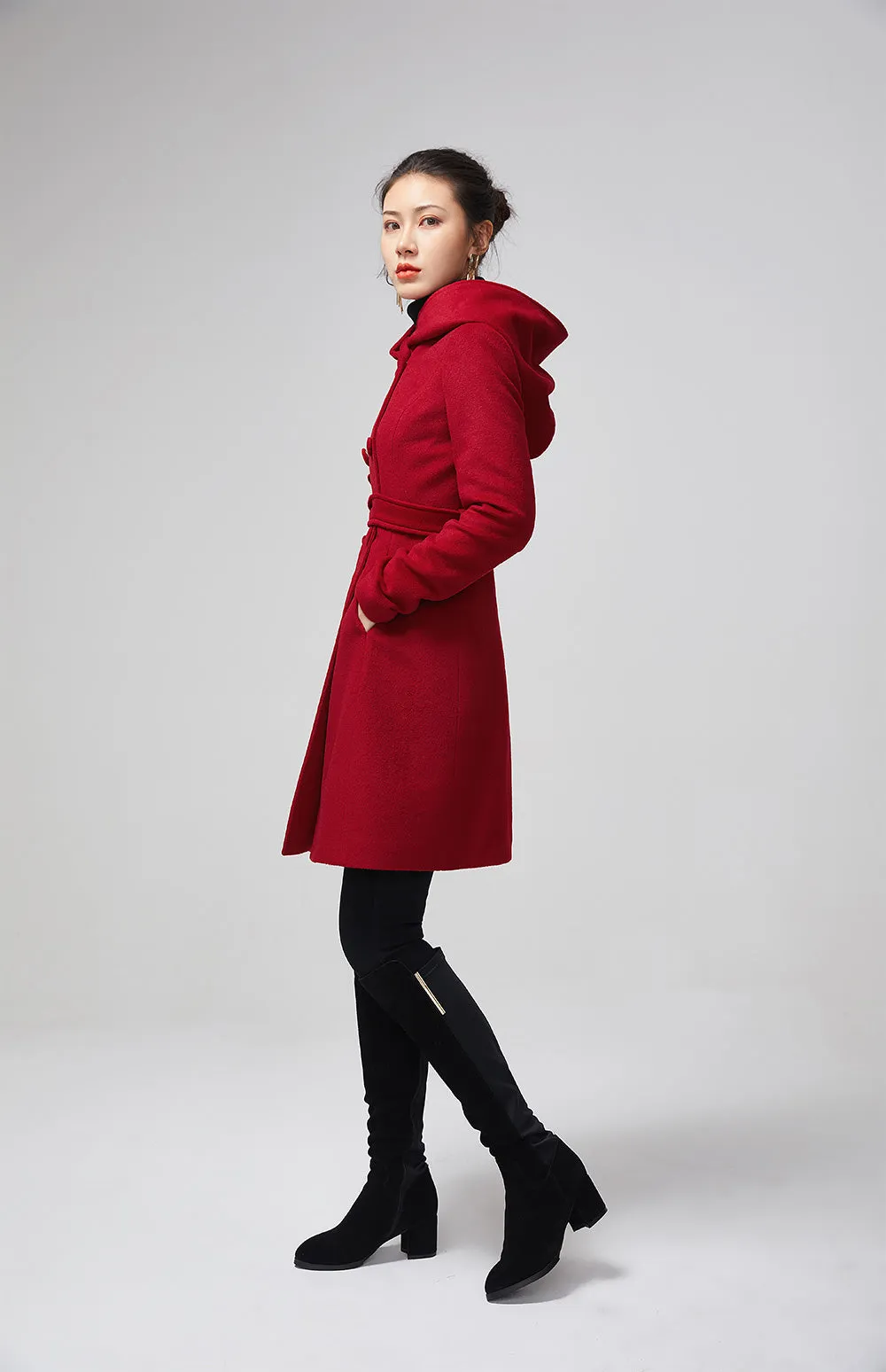 hooded double breasted winter wool coat 2199