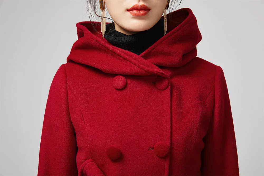 hooded double breasted winter wool coat 2199