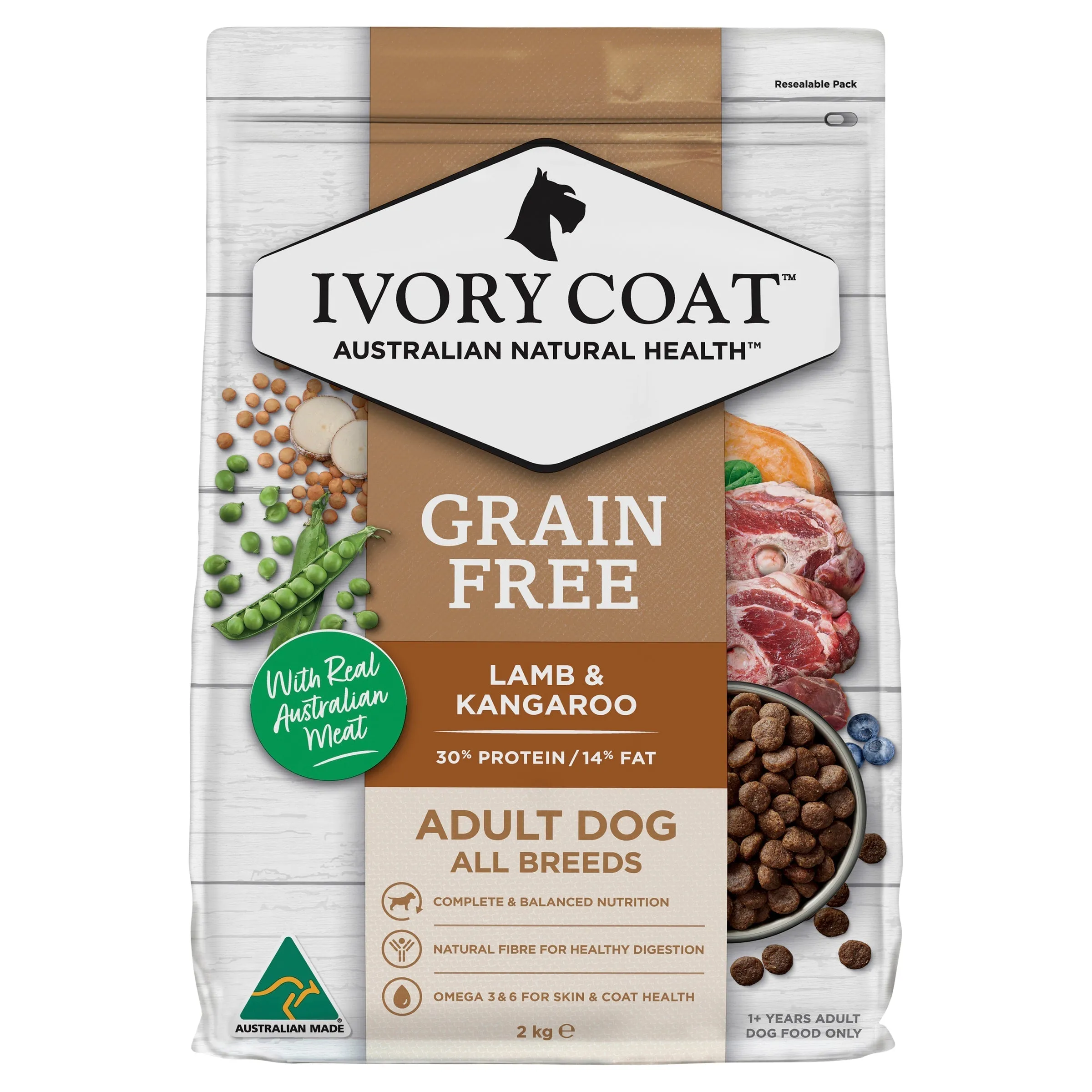 Ivory Coat Grain Free Lamb and Kangaroo Adult Dog Dry Food 2kg