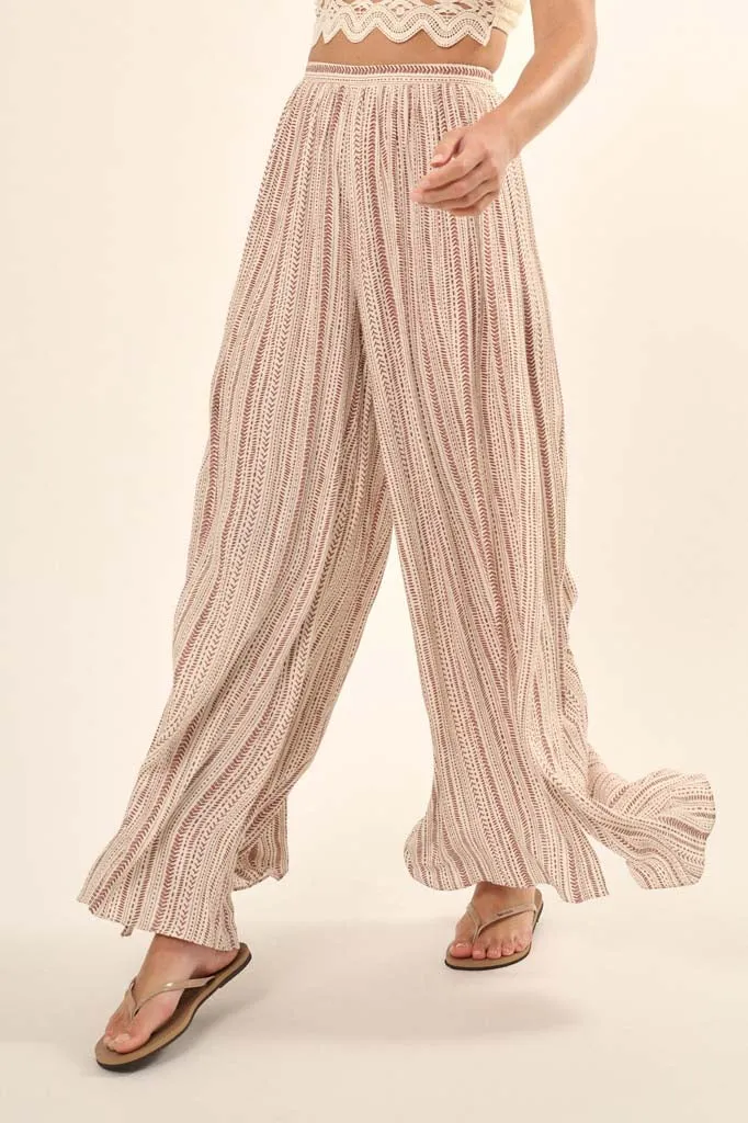 Journey Begins Geo-Print Wide-Leg Split Pants