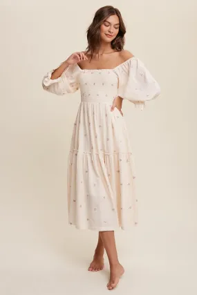 Karina Smocked Floral Midi Dress - Cream