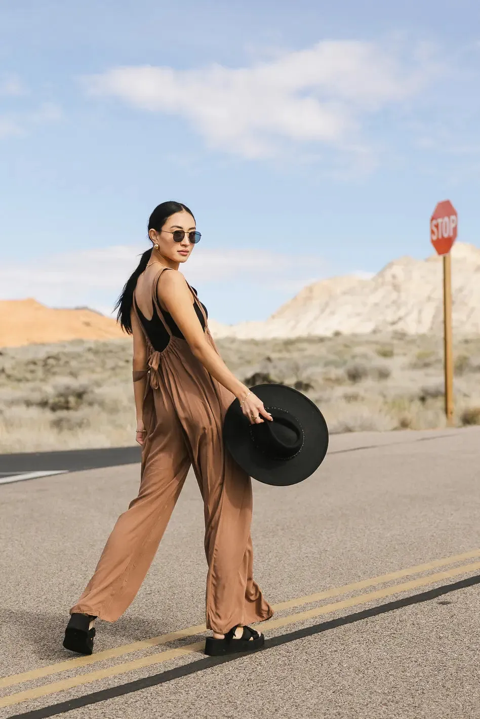 Keely Overall Pants in Brown - FINAL SALE