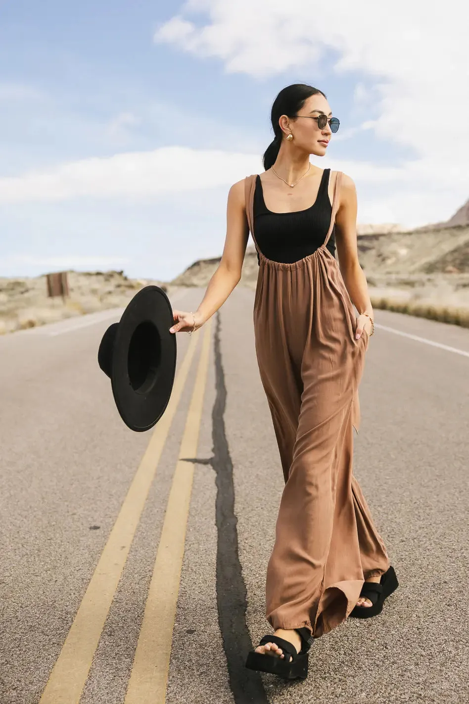 Keely Overall Pants in Brown - FINAL SALE