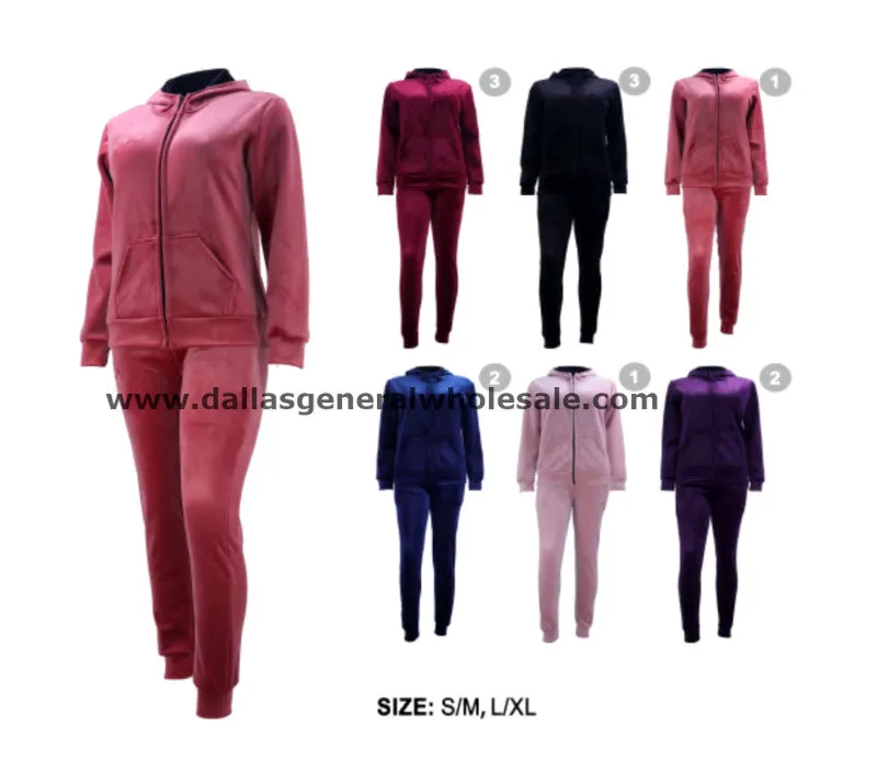 Ladies Fleece Casual Hoodie w/ Pants Set Wholesale