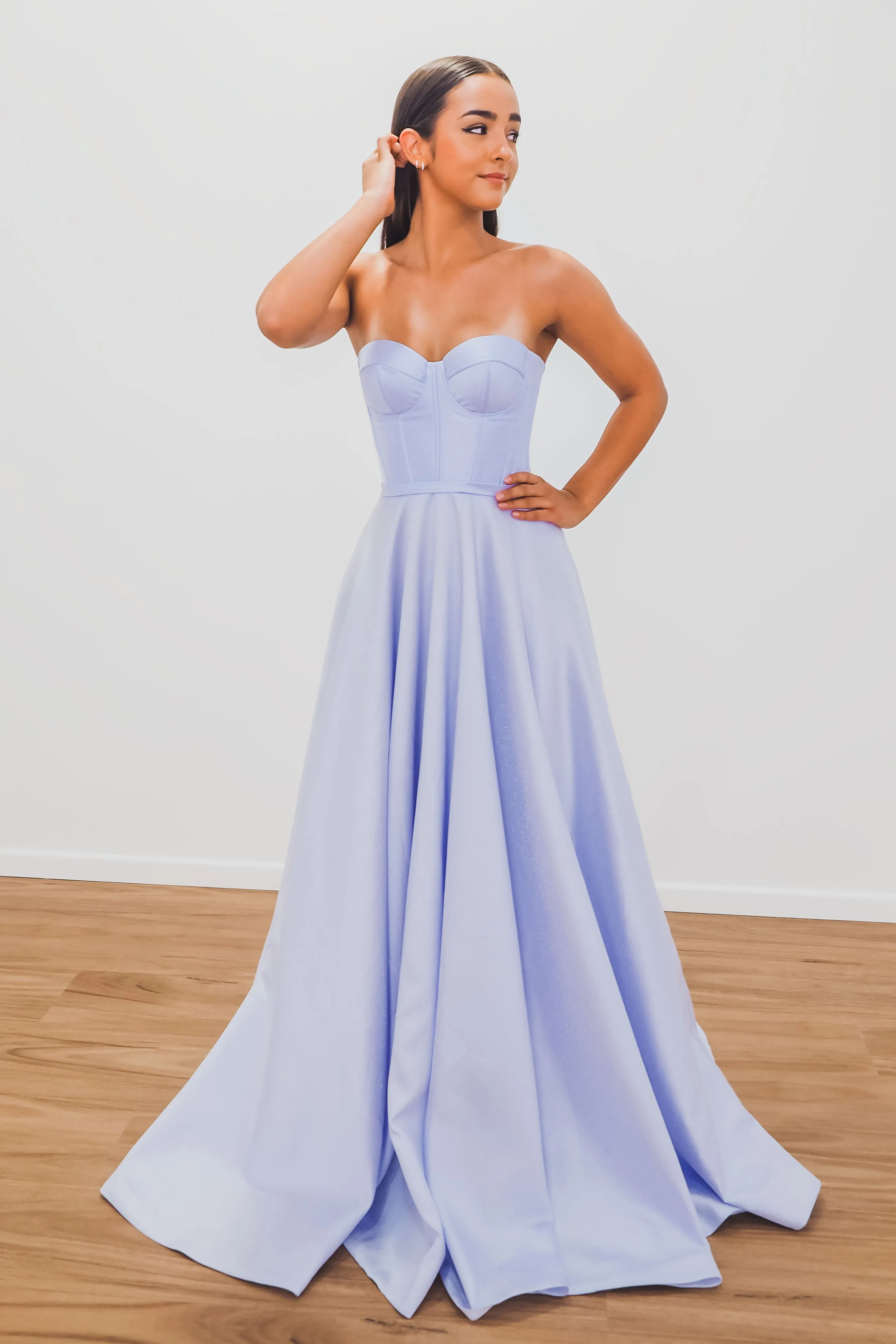 Lilac metallic taffeta bustier dress