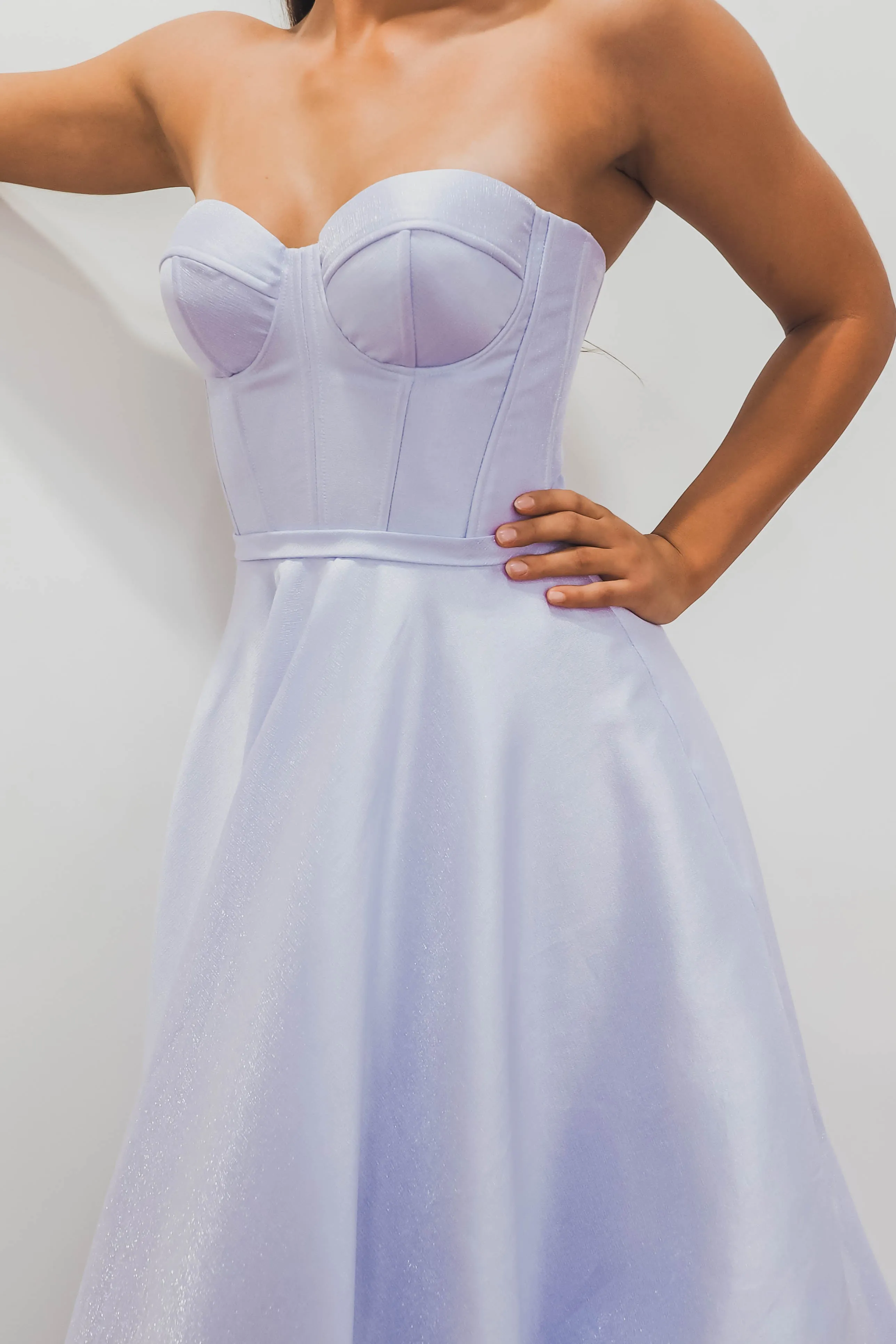 Lilac metallic taffeta bustier dress