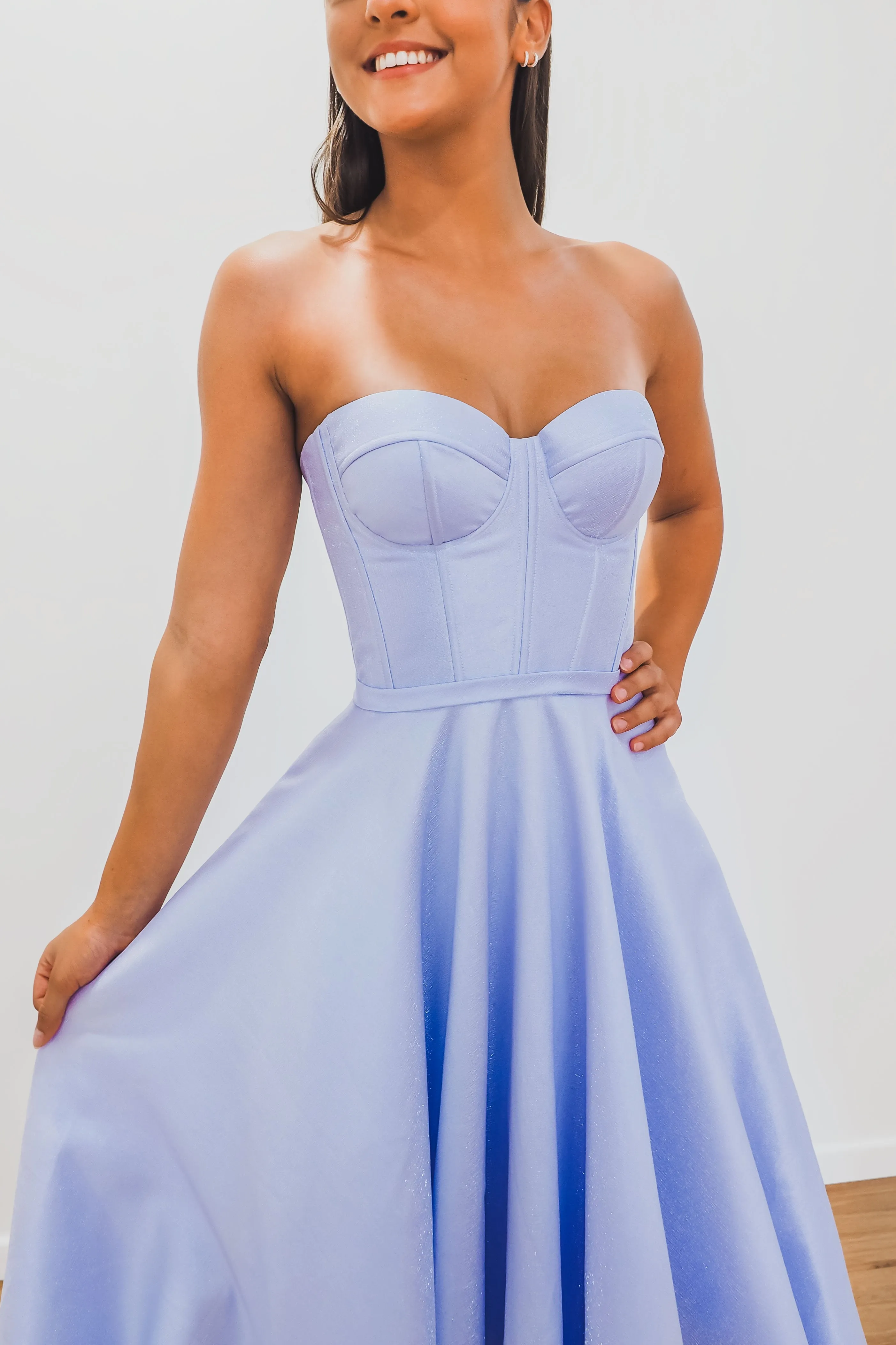 Lilac metallic taffeta bustier dress