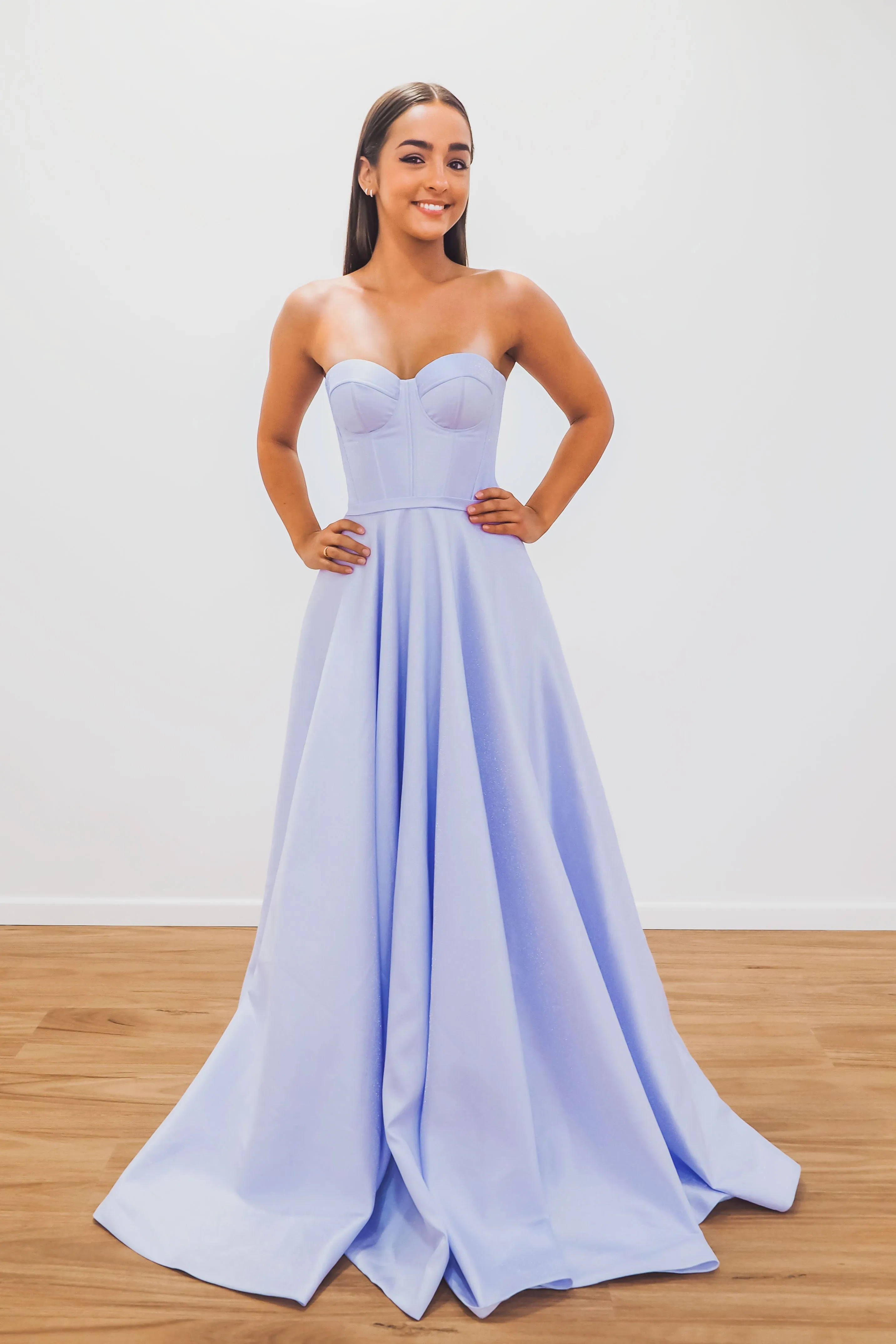 Lilac metallic taffeta bustier dress