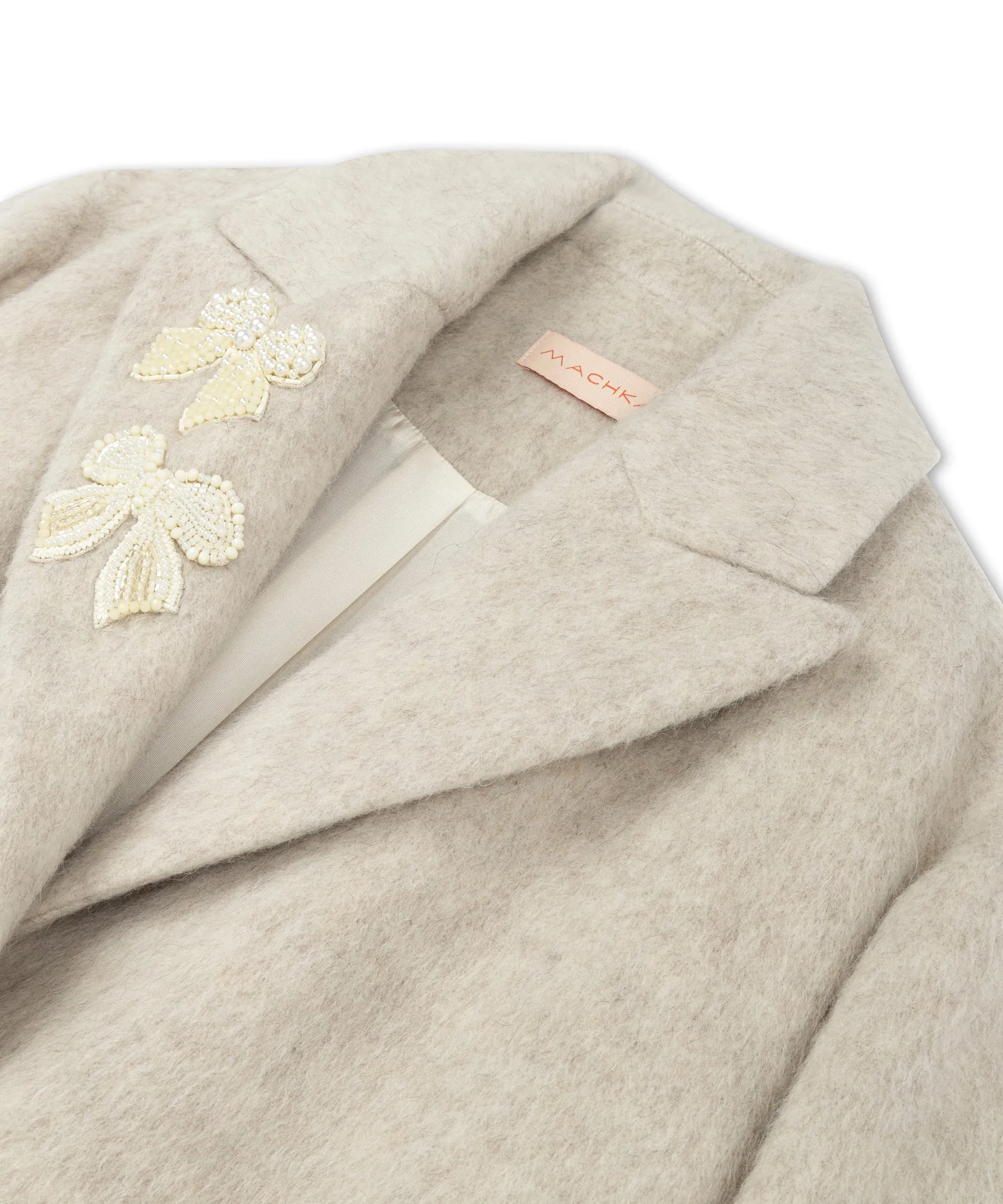 Machka Bow-Embroidered Textured Coat Natural