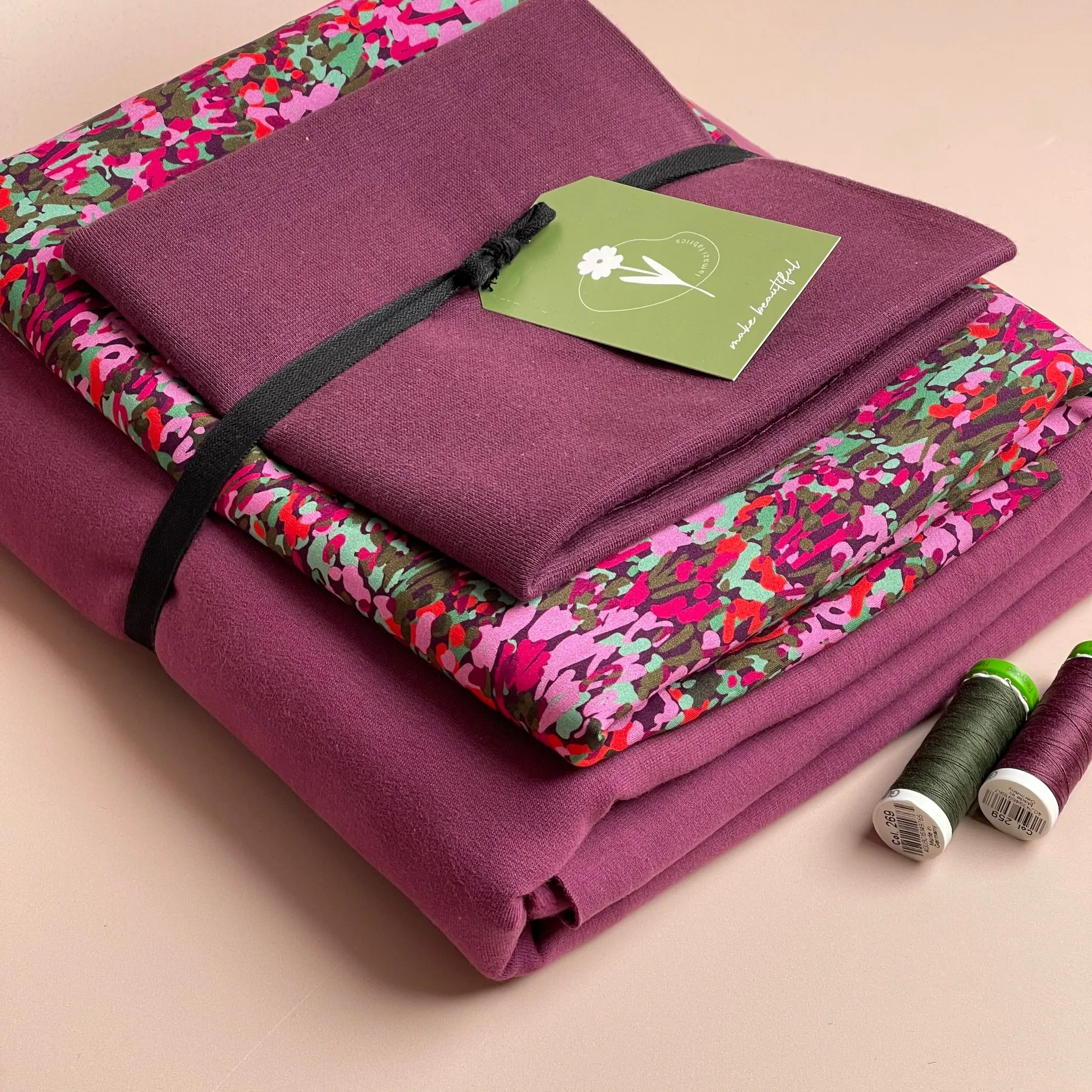 Make an Outfit Colour Bundle - Colourful Garden on Plum EVOVERO™ Viscose & Sweatshirting with ribbing