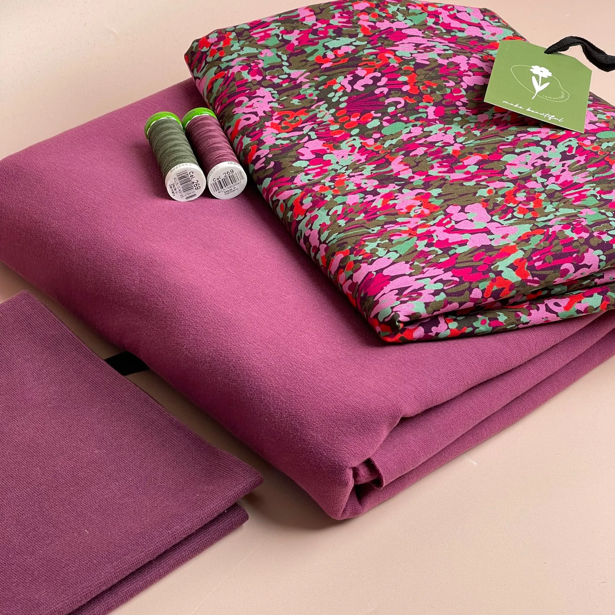 Make an Outfit Colour Bundle - Colourful Garden on Plum EVOVERO™ Viscose & Sweatshirting with ribbing