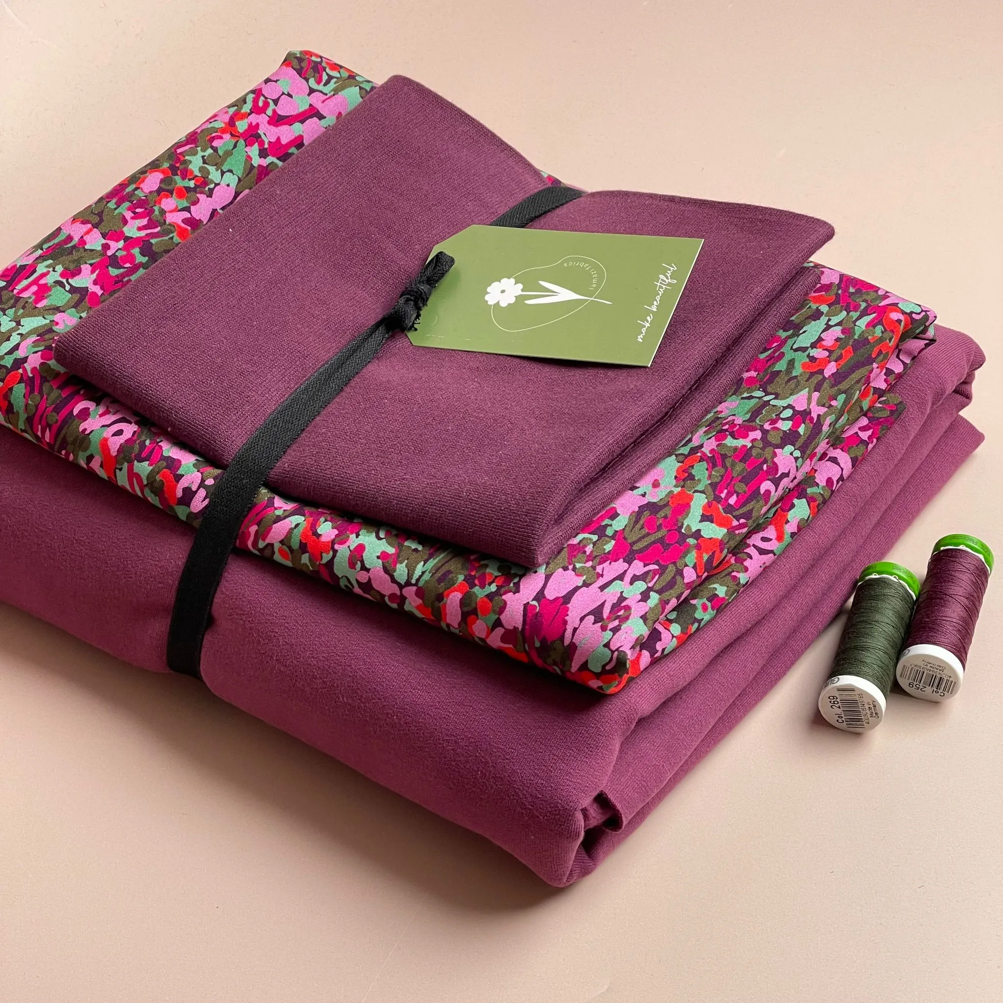 Make an Outfit Colour Bundle - Colourful Garden on Plum EVOVERO™ Viscose & Sweatshirting with ribbing