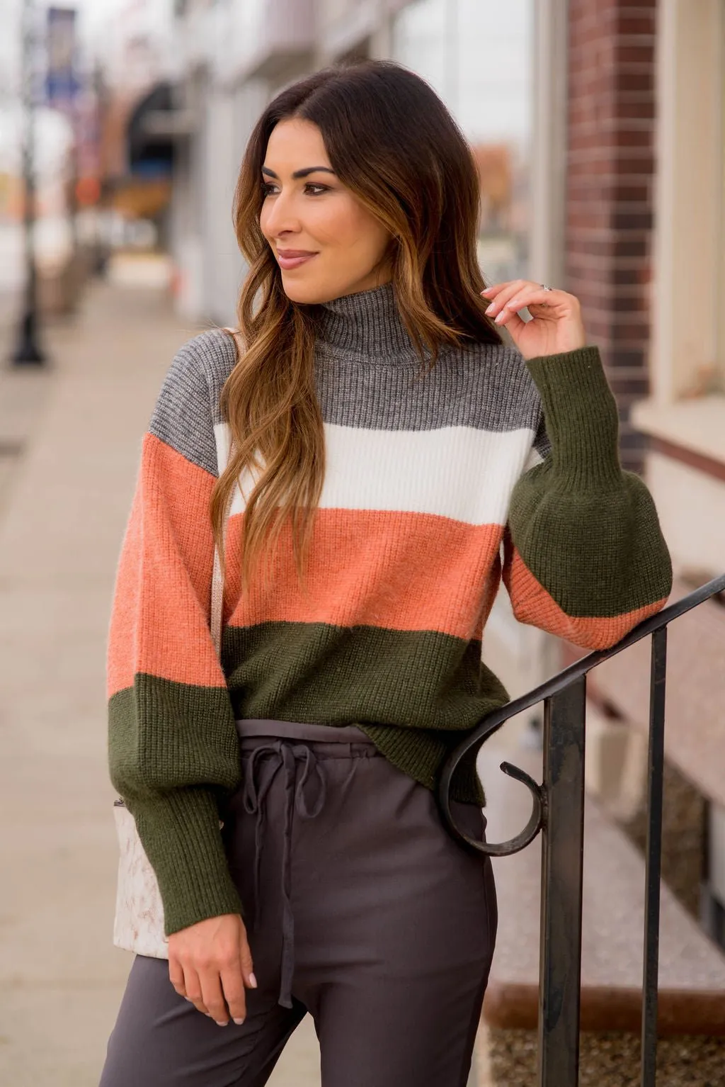 Marled Quad Colored Turtle Neck Sweater