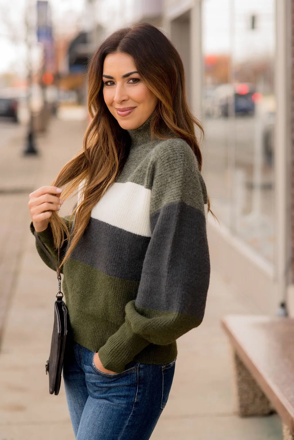 Marled Quad Colored Turtle Neck Sweater