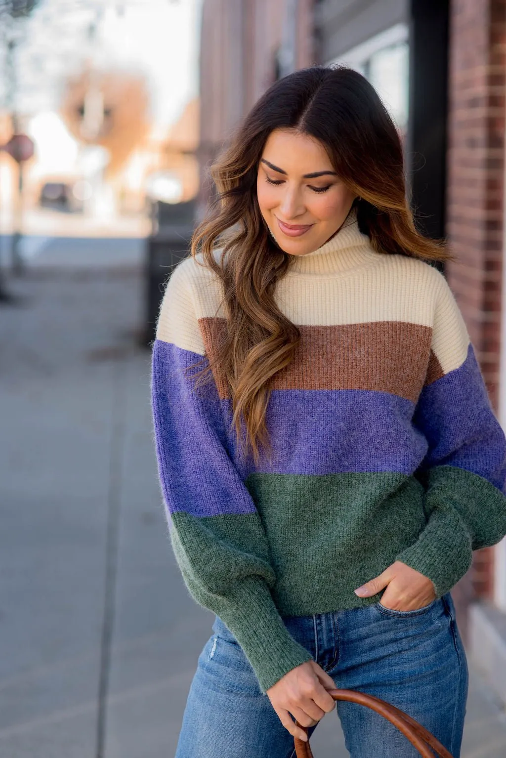 Marled Quad Colored Turtle Neck Sweater