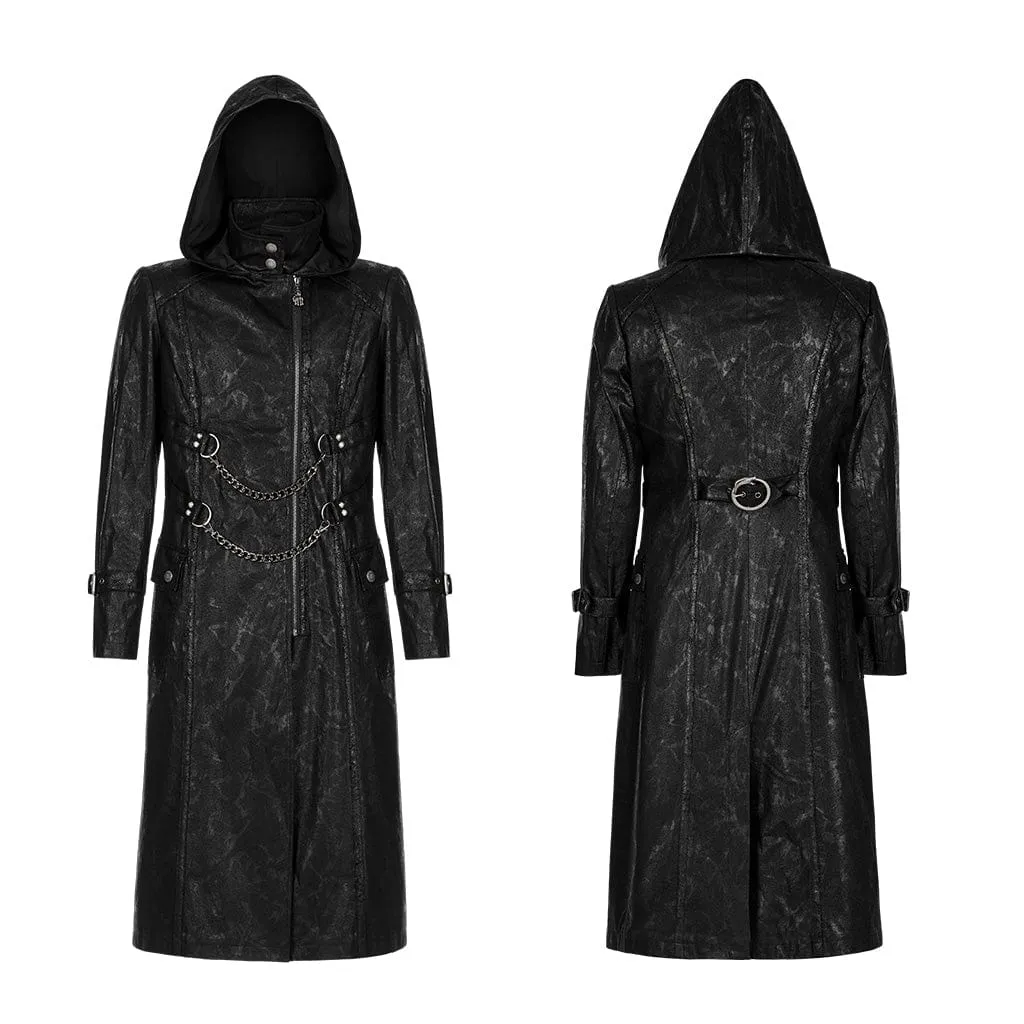 Men's Gothic Asymmetric Zipper Long Coat with Hood