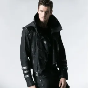 Men's Gothic Black Stretch Twill Fabric Chef Faux Leather Coat