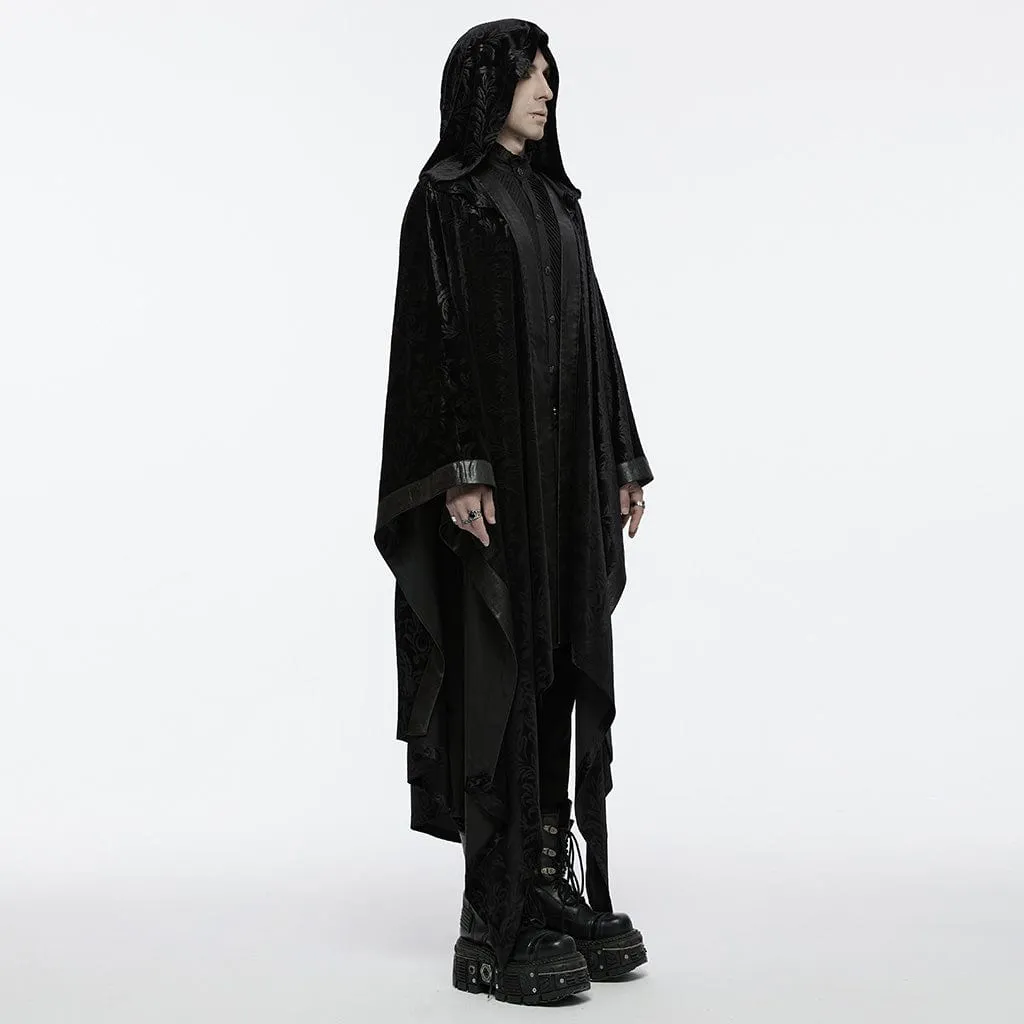 Men's Gothic Floral Velvet Coat with Hood