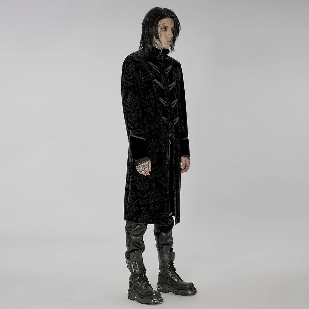 Men's Gothic Stand Collar Floral Printed Long Coat