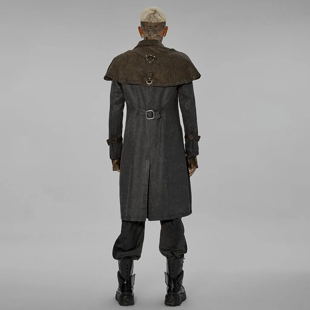 Men's Punk Cloak Splice Buckles Long Coat