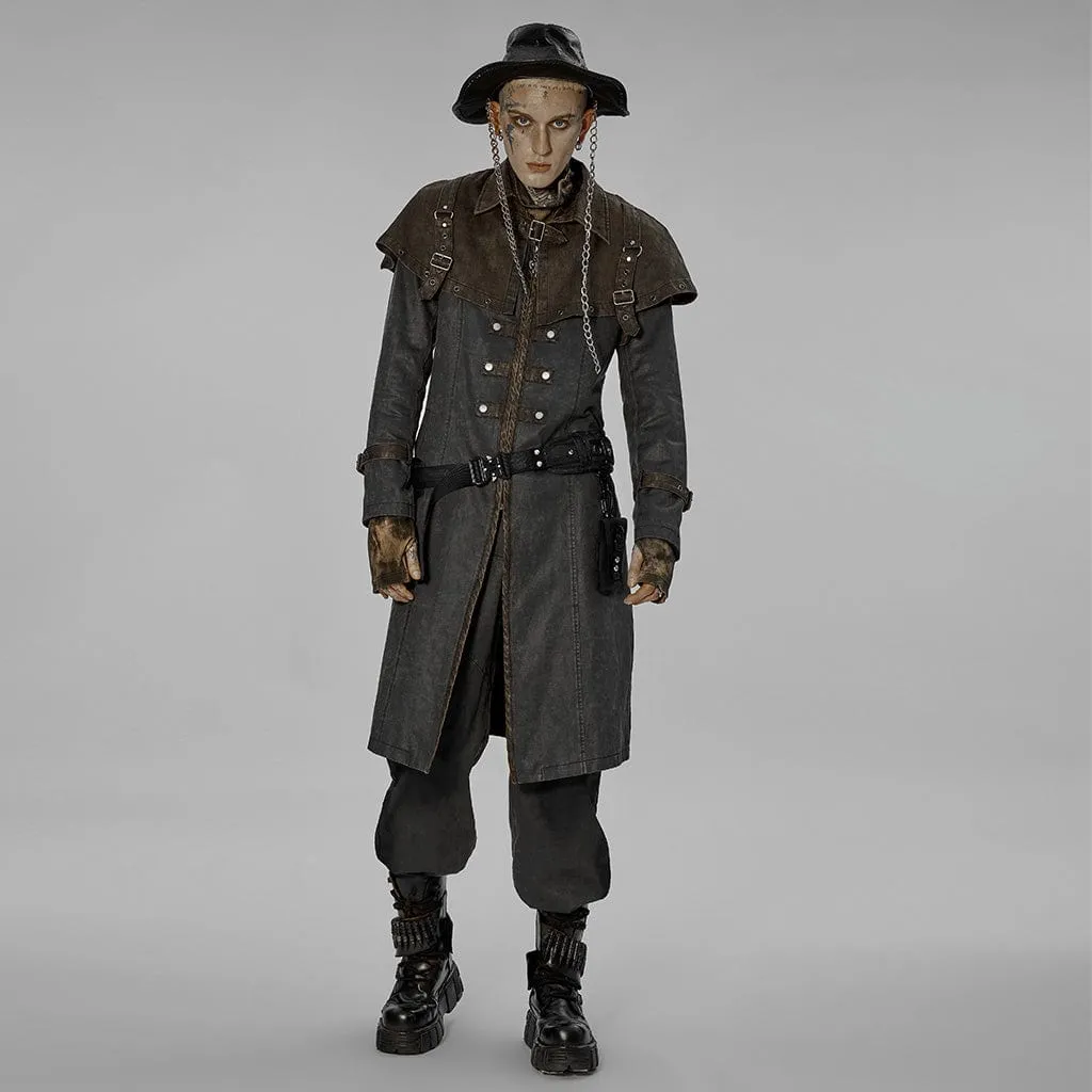 Men's Punk Cloak Splice Buckles Long Coat