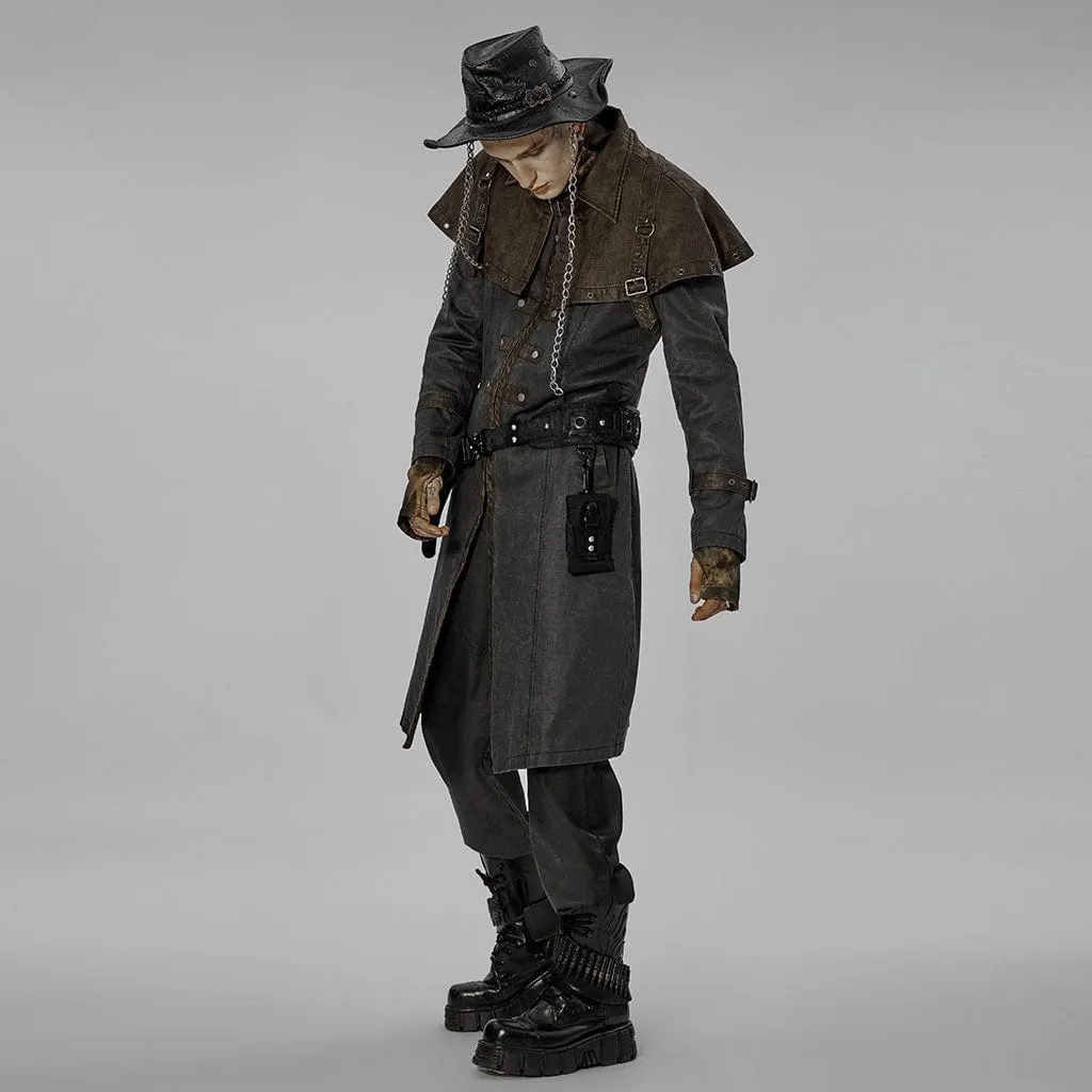 Men's Punk Cloak Splice Buckles Long Coat