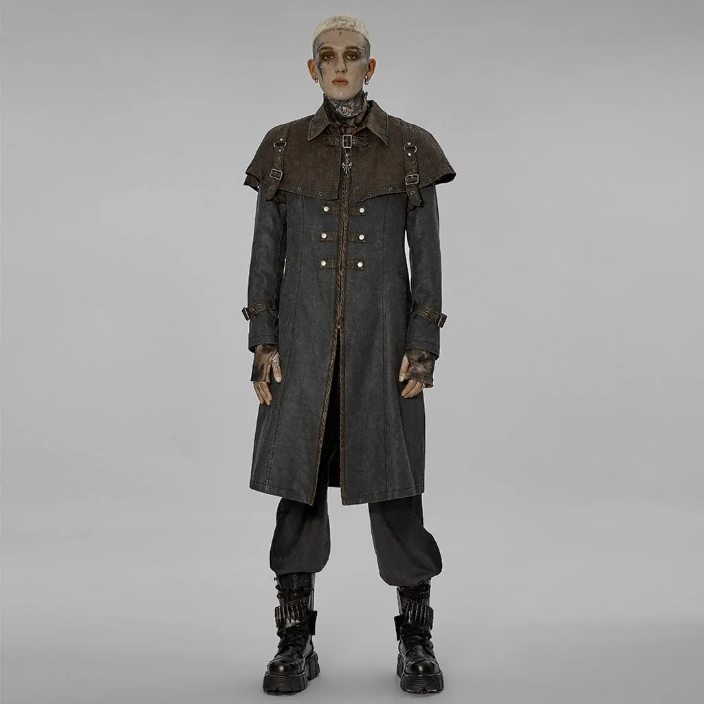 Men's Punk Cloak Splice Buckles Long Coat