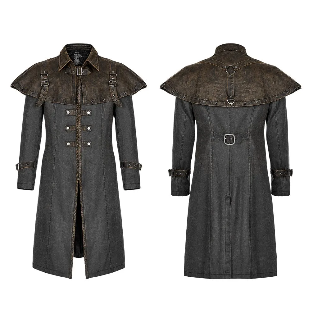 Men's Punk Cloak Splice Buckles Long Coat