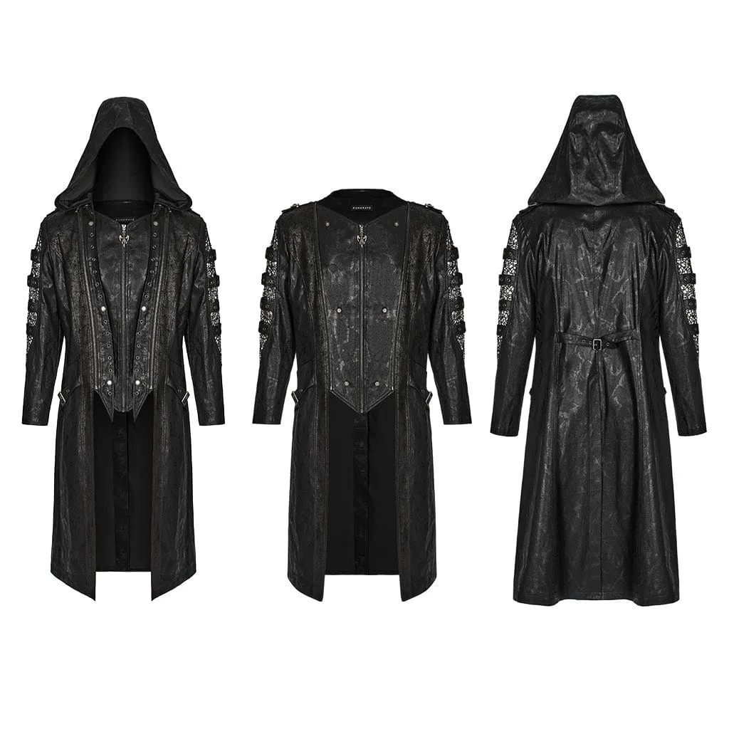 Men's Punk Crackled Mesh Splice Coat