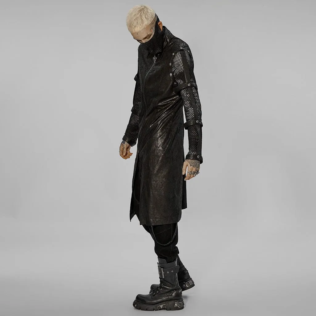 Men's Punk Cutout Detachable Sleeved Long Coat