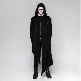 Men's Punk Irregular hooded long coat with Detachable sleeves