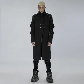 Men's Punk Stand Collar Asymmetric Zipper Long Coat