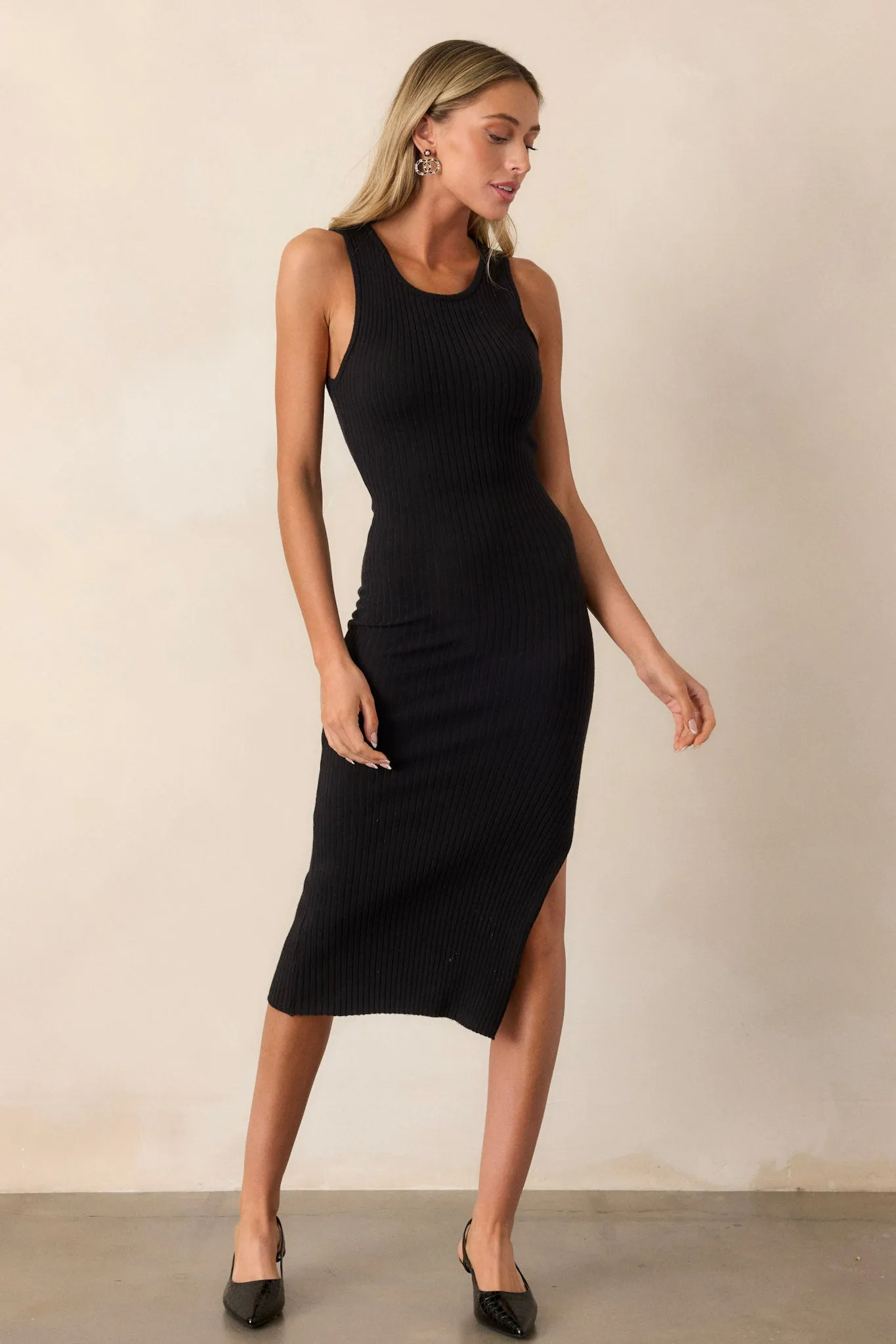 Moonlit Meadow Black Bodycon Midi Dress