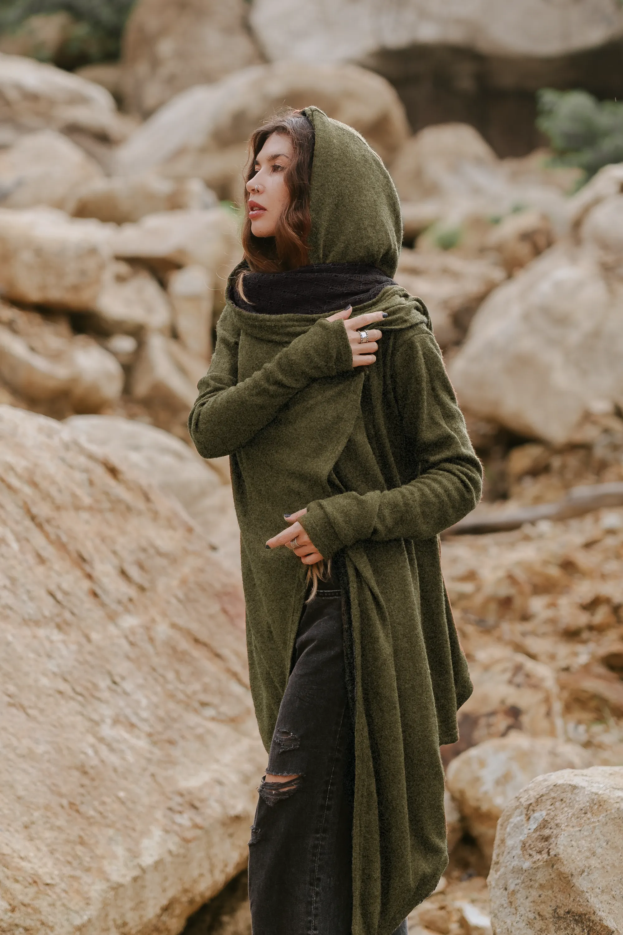 Nyx Hooded Sweater Cardigan Olive