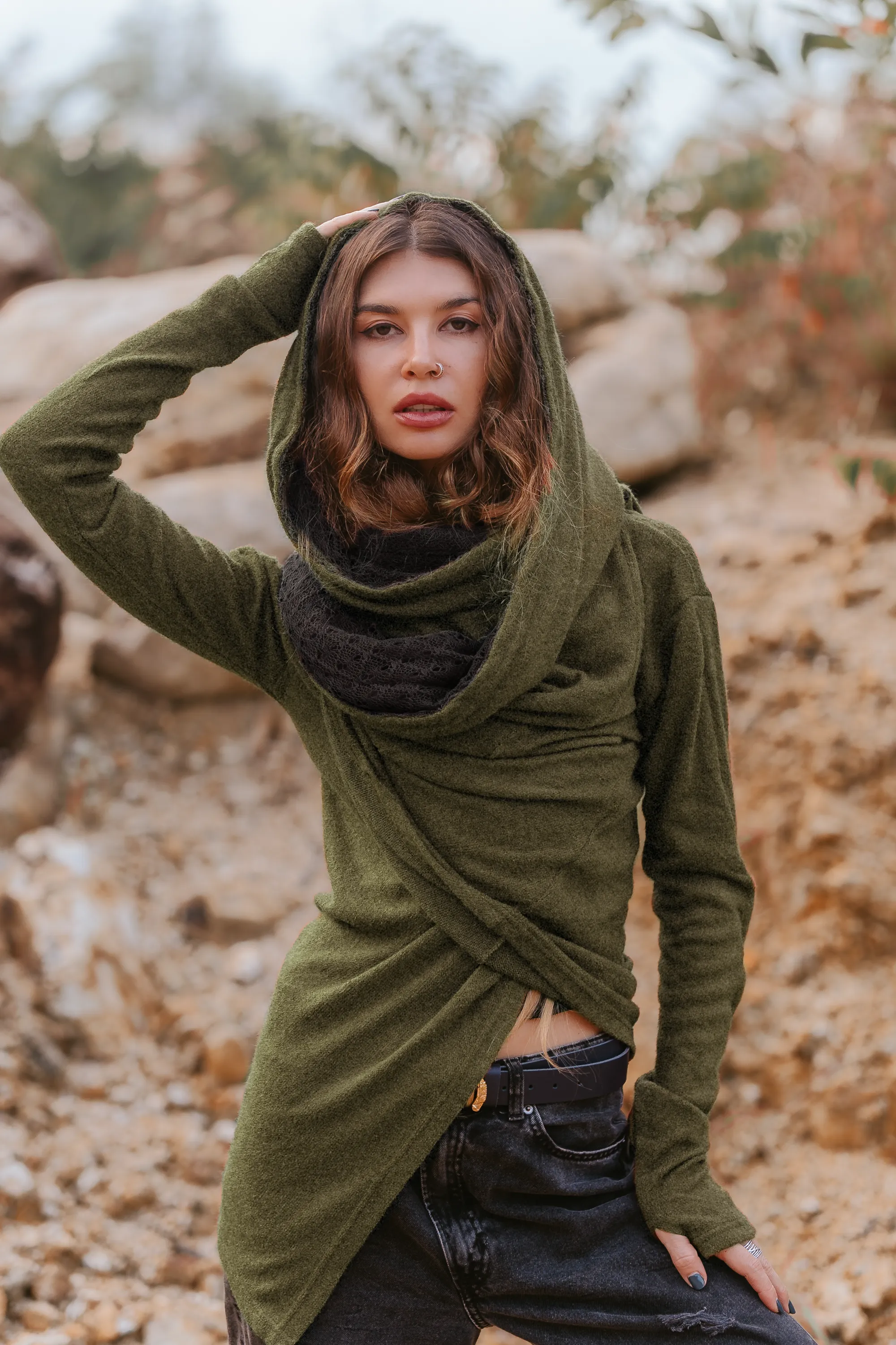 Nyx Hooded Sweater Cardigan Olive