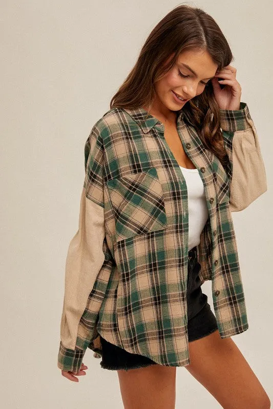 Pine & Taupe Plaid Shacket - FINAL SALE