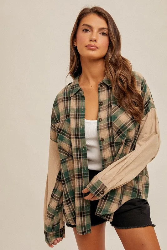 Pine & Taupe Plaid Shacket - FINAL SALE