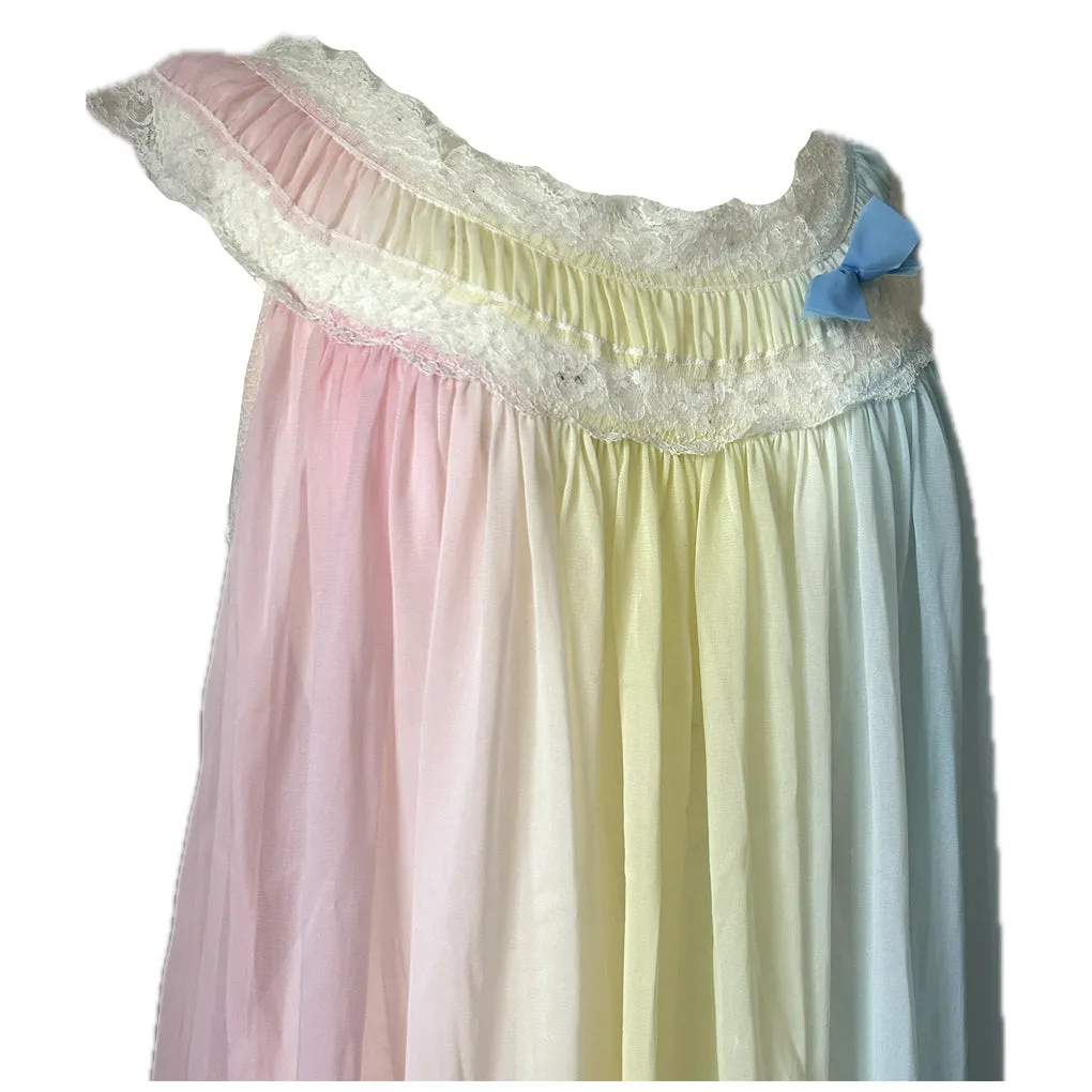 Pink, yellow and blue ombre nylon 1960s babydoll nightdress