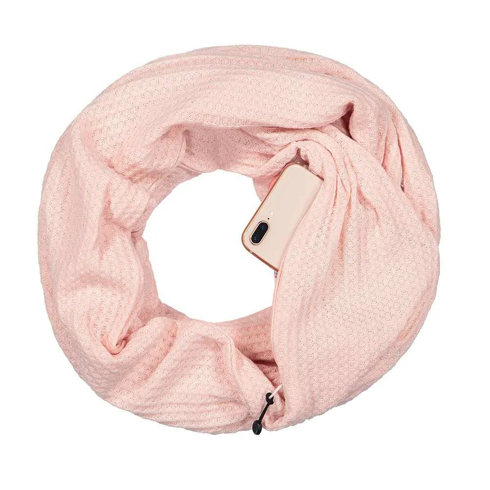 Pop Fashion Warmin-Up Hidden Pocket Scarf - Lightweight Infinity Scarves with Zipper Pockets