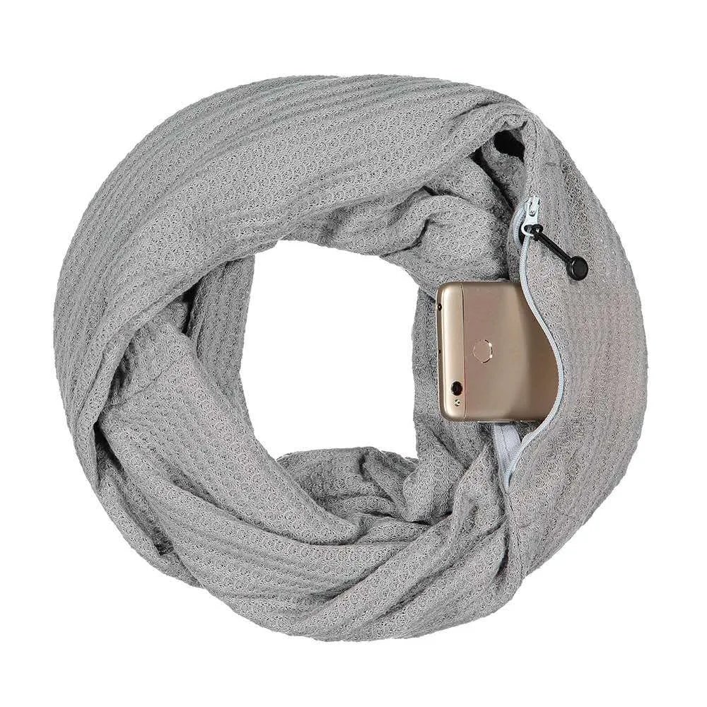 Pop Fashion Warmin-Up Hidden Pocket Scarf - Lightweight Infinity Scarves with Zipper Pockets