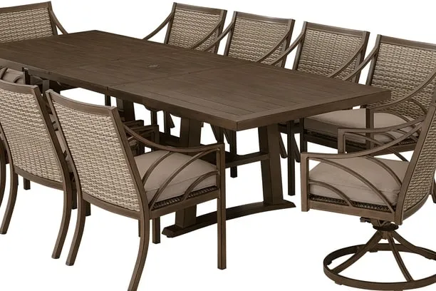 POTOMAC 11 PIECE DINING SET - 40" X 87"-110" Extension Potomac Dining Table, 8 Chairs and 2 Swivel Chairs