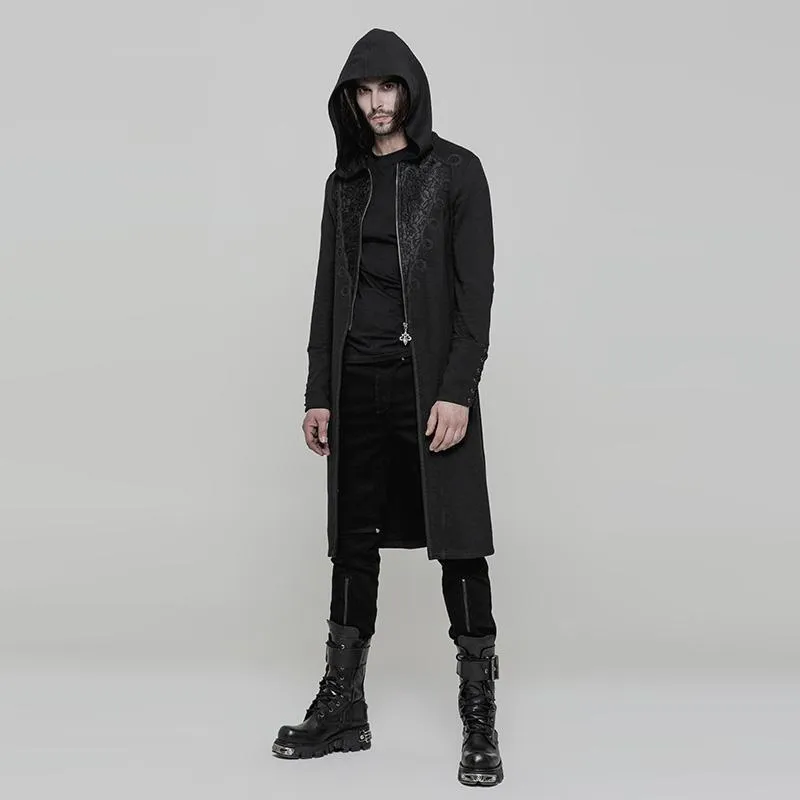 Punk Rave Men's Gothic 3D Jacquard Zipper Hooded Coat