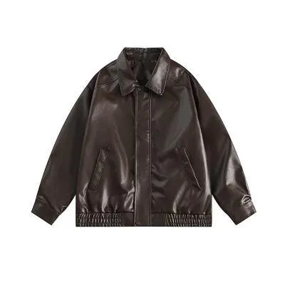 Purpdrank outfit inspo fall Autumn and Winter Leather Coat Women's Autumn American Retro Sweet Cool Motorcycle Hong Kong Style Pu Jacket