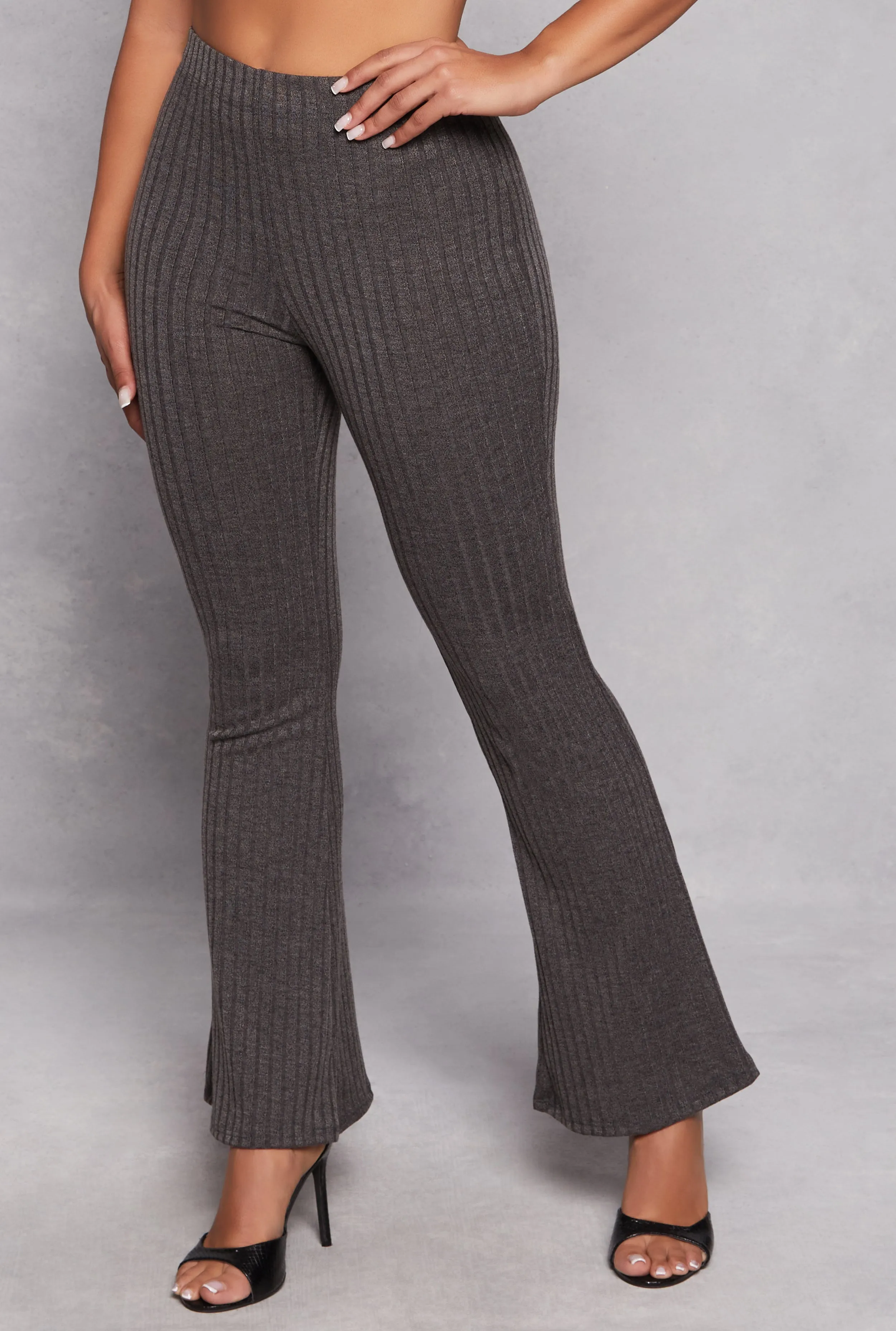 Ribbed Knit High Waist Flare Pants