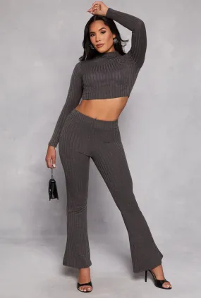 Ribbed Knit High Waist Flare Pants