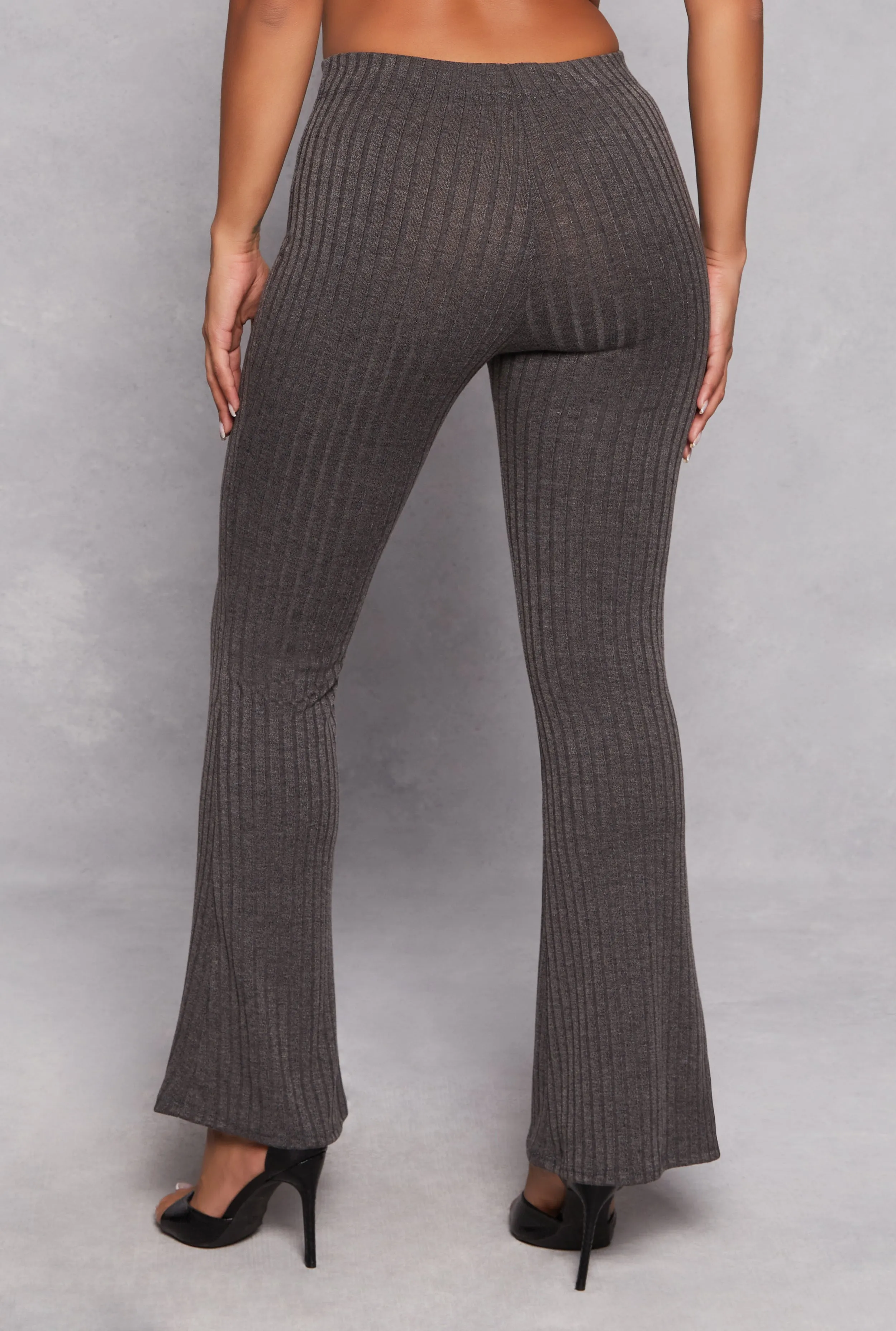 Ribbed Knit High Waist Flare Pants