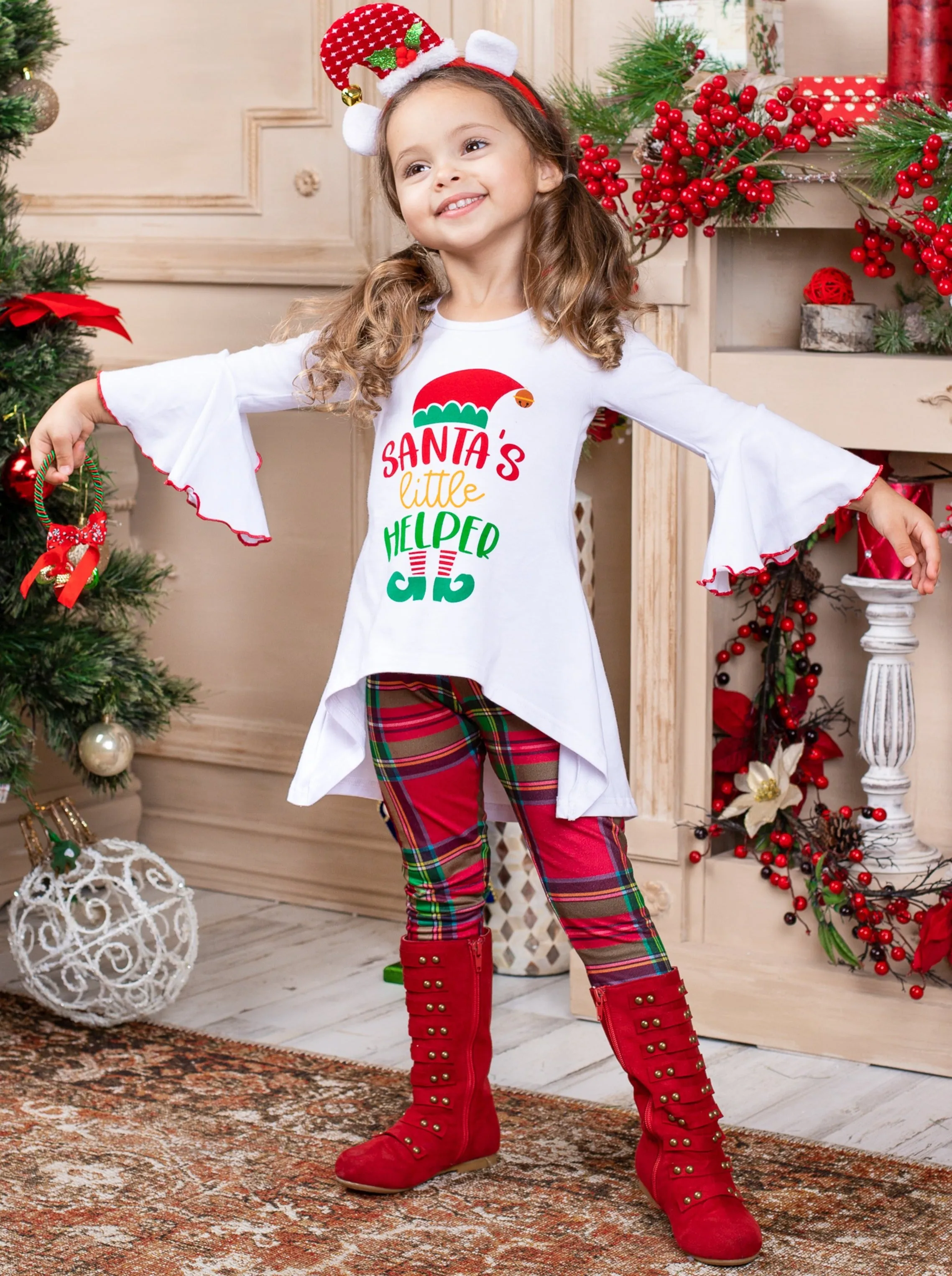 Santa's Little Helper Plaid Legging Set