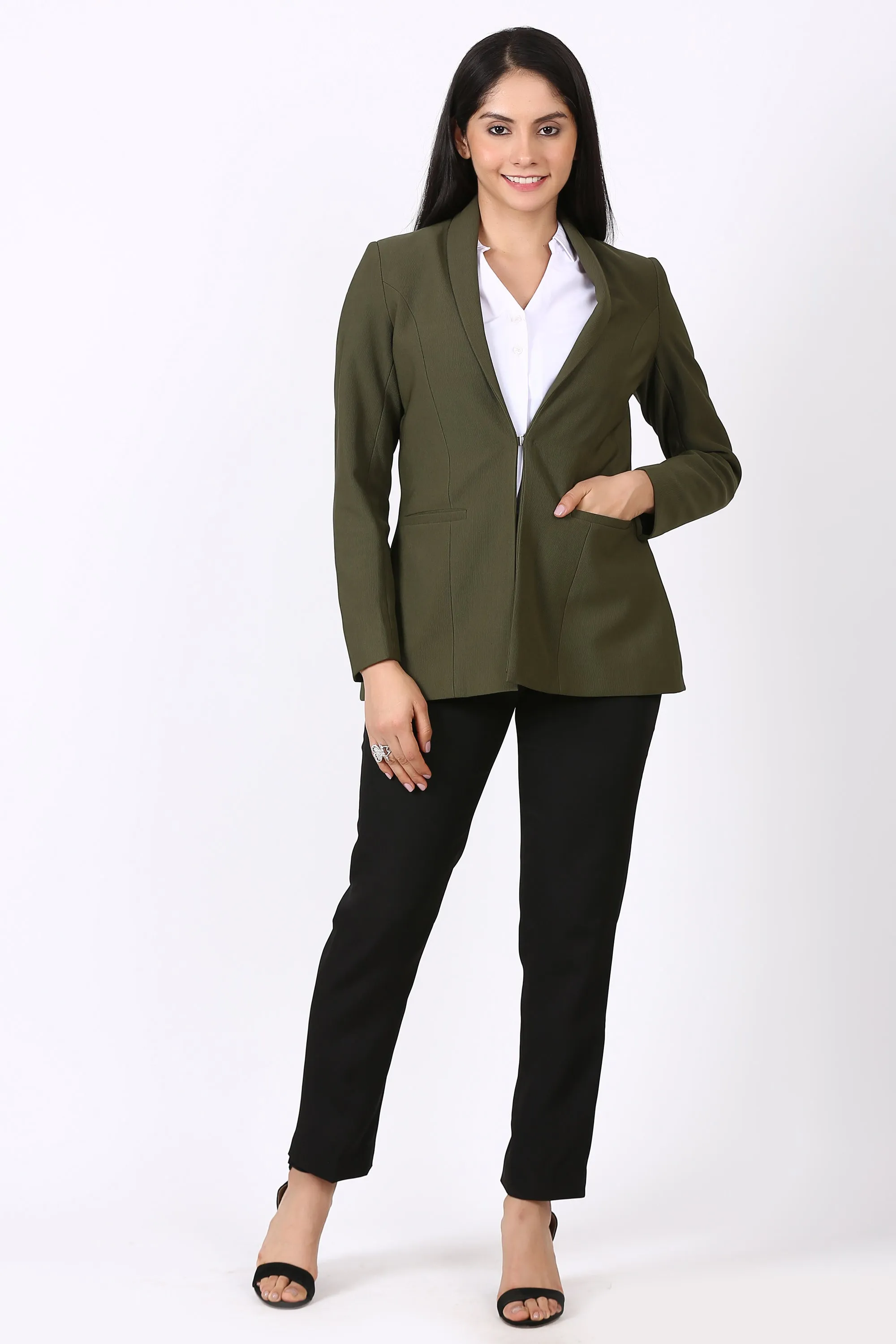 Shawl collar Open front Knit Blazer